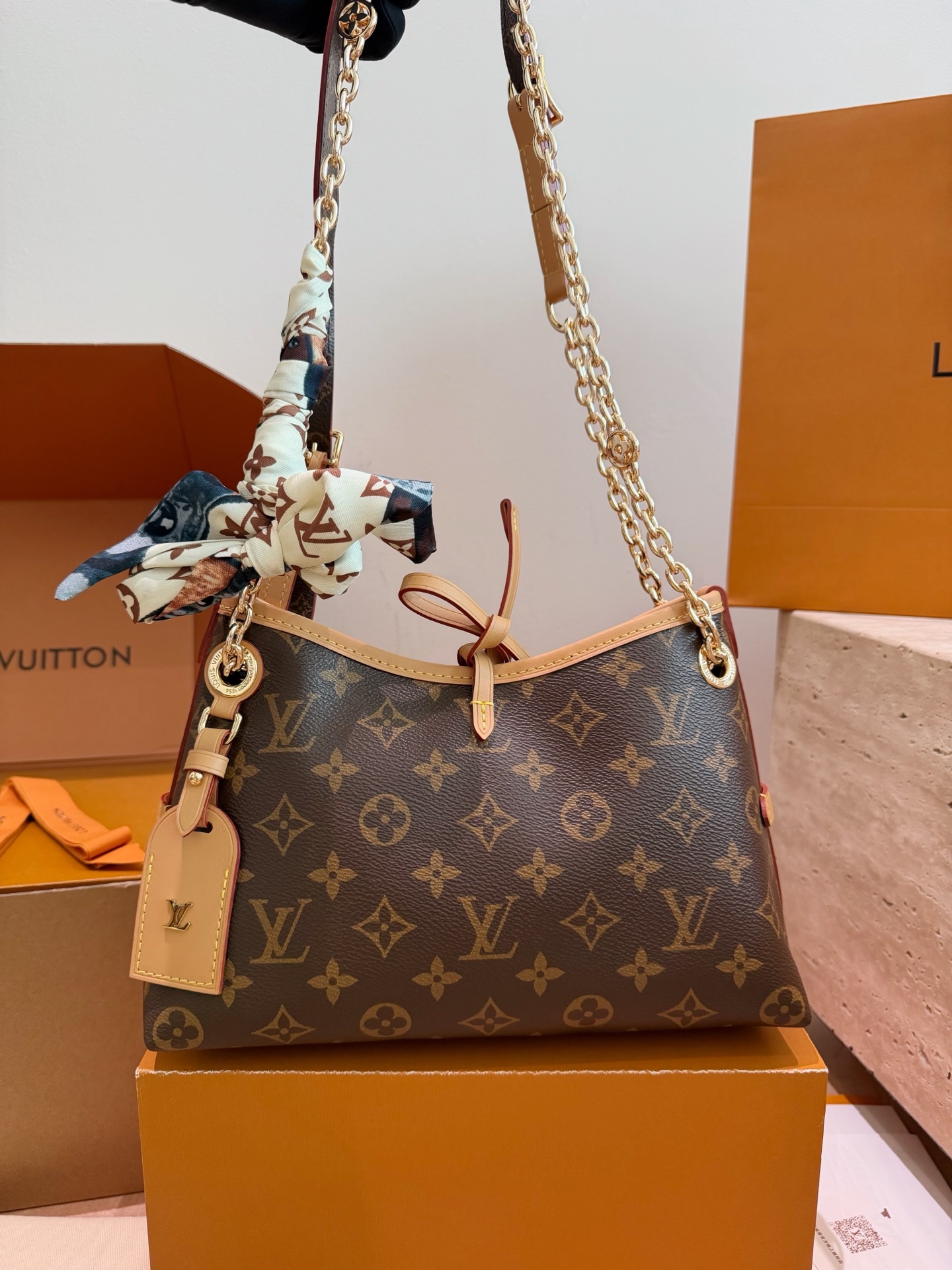 LV Carryall Handbag Monogram Canvas Cowhide Leather Adjustable